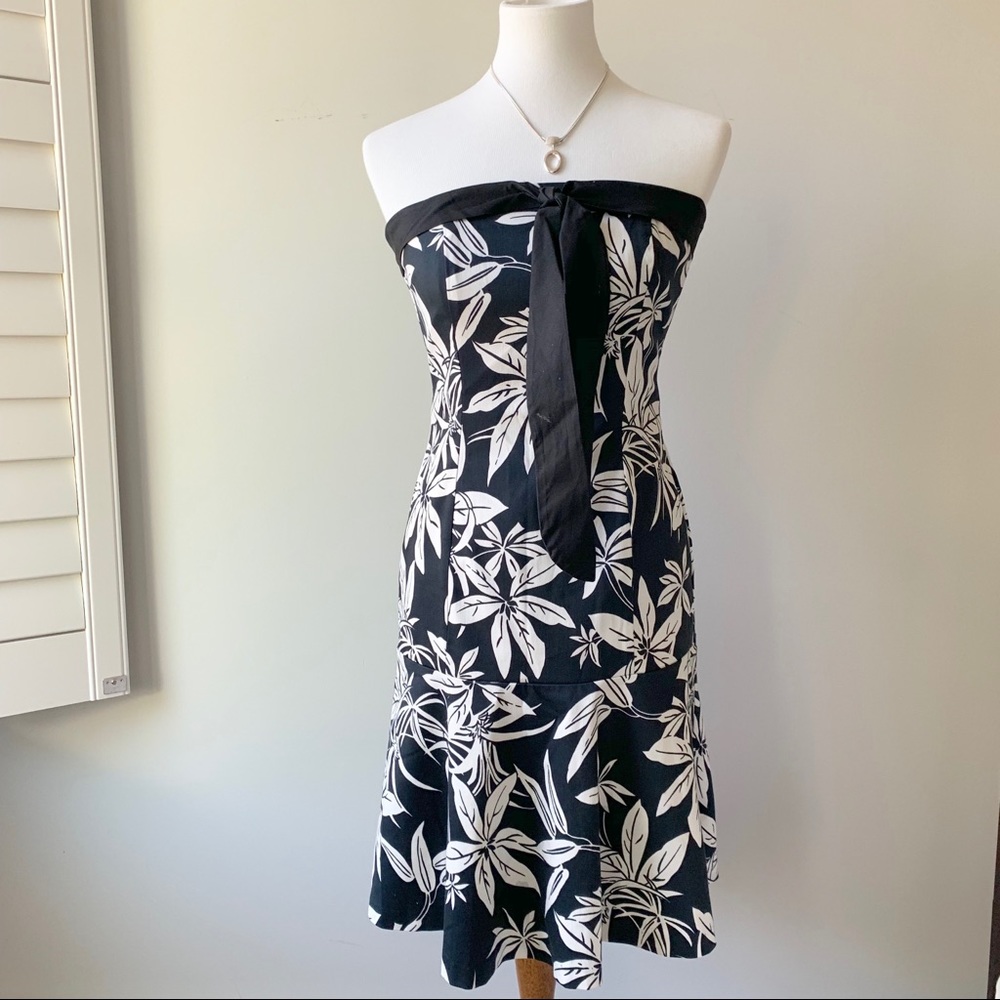 Molly New York Strapless Black White Floral Bodycon Dress Size 6